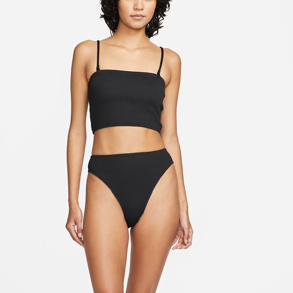 Nike High-Waisted Ribbed Bikini Bottom | Size M | NWT | Black | Cheeky Fit - Picture 1 of 4